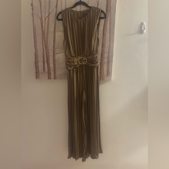 ZARA Like new! Classy Satin Jumpsuit w Buckle in Golden Bronze L - Picture 10 of 12